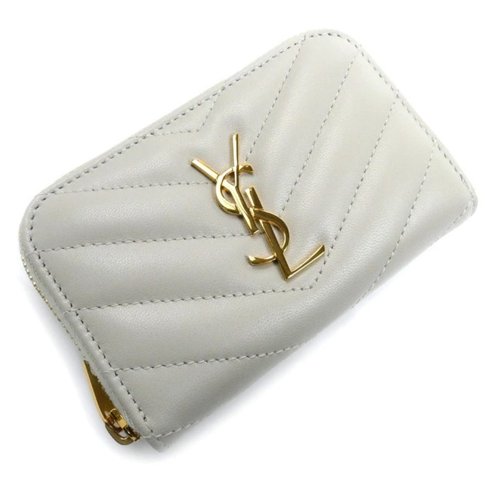 Saint Laurent Paris Cassandra Matelasse Coin Wallet Leather Ivory White